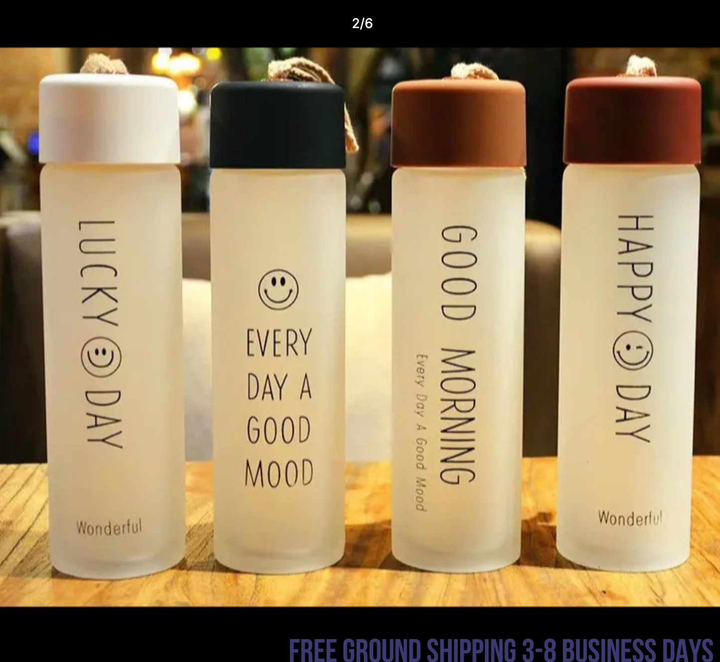 Set of 4 Glass Water Bottles – Cute Smiling Face Design, Stylish & Durable. Ship from USA