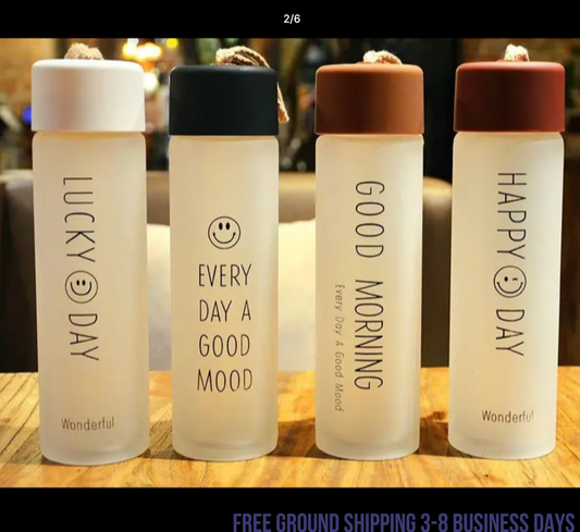 Set of 4  Glass Water Bottles – Cute Smiling Face Design, Stylish & Durable. Ship from USA