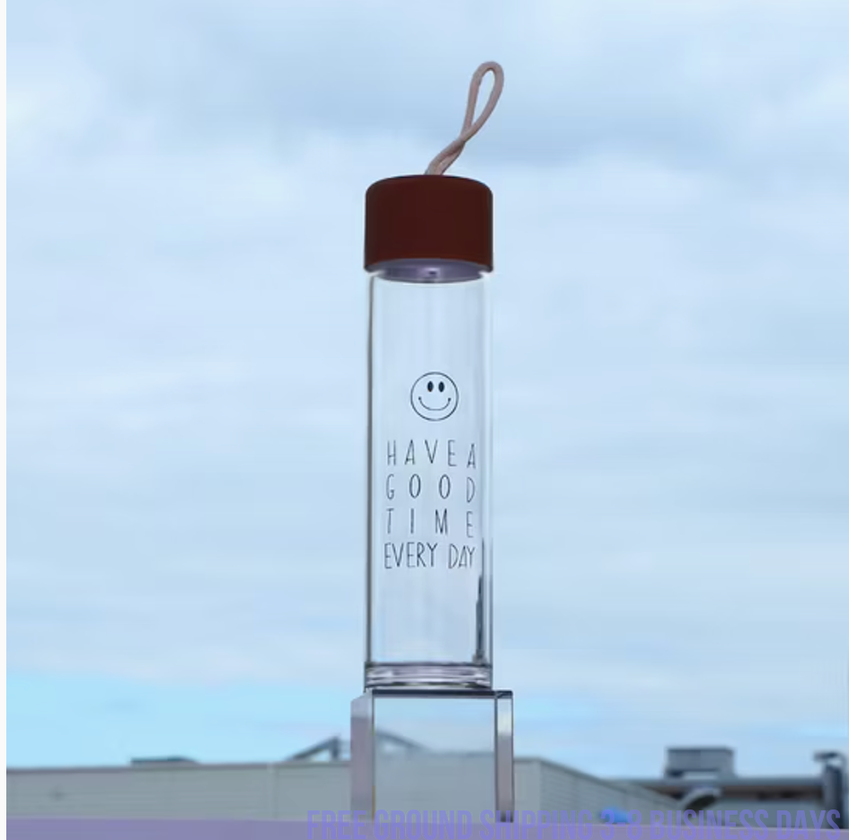 Set of 4 Glass Water Bottles – Cute Smiling Face Design, Stylish & Durable. Ship from USA