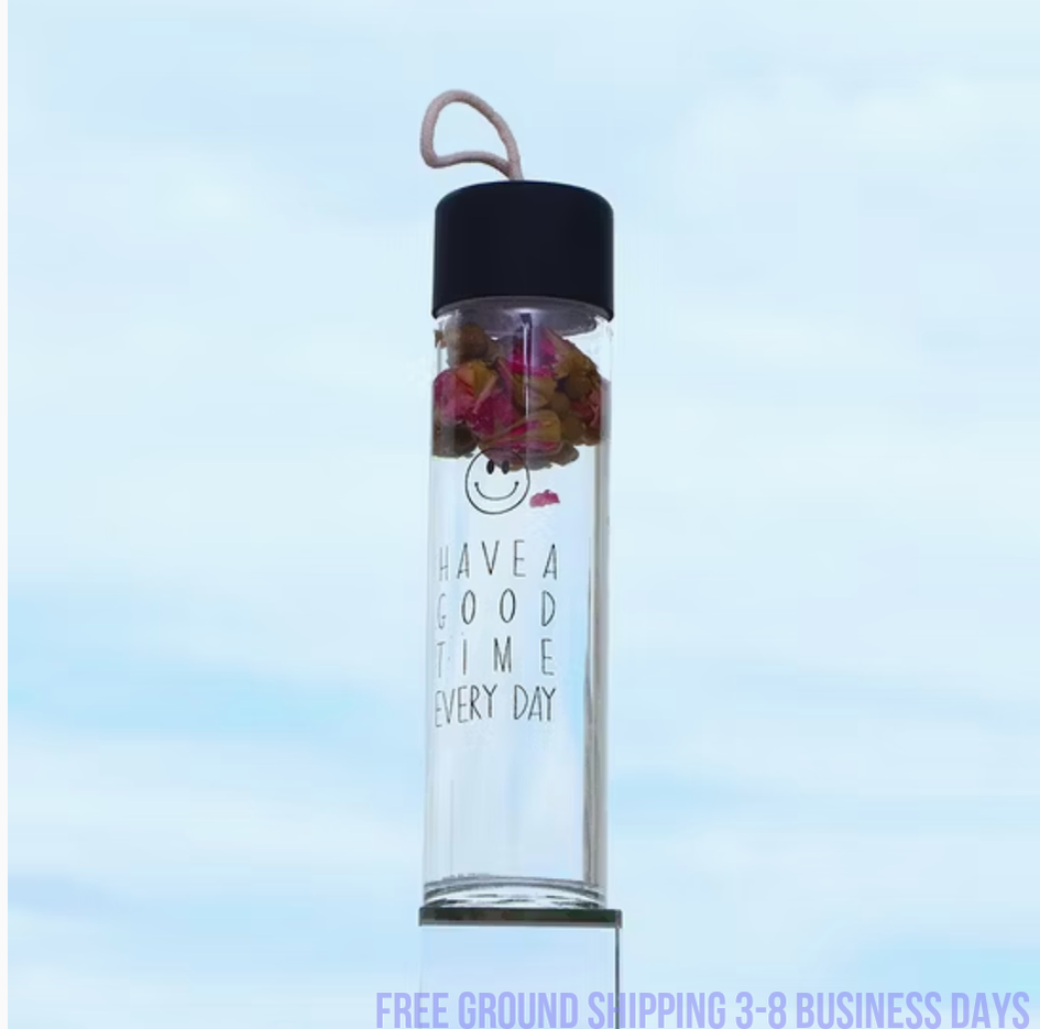 Set of 4 Glass Water Bottles – Cute Smiling Face Design, Stylish & Durable. Ship from USA