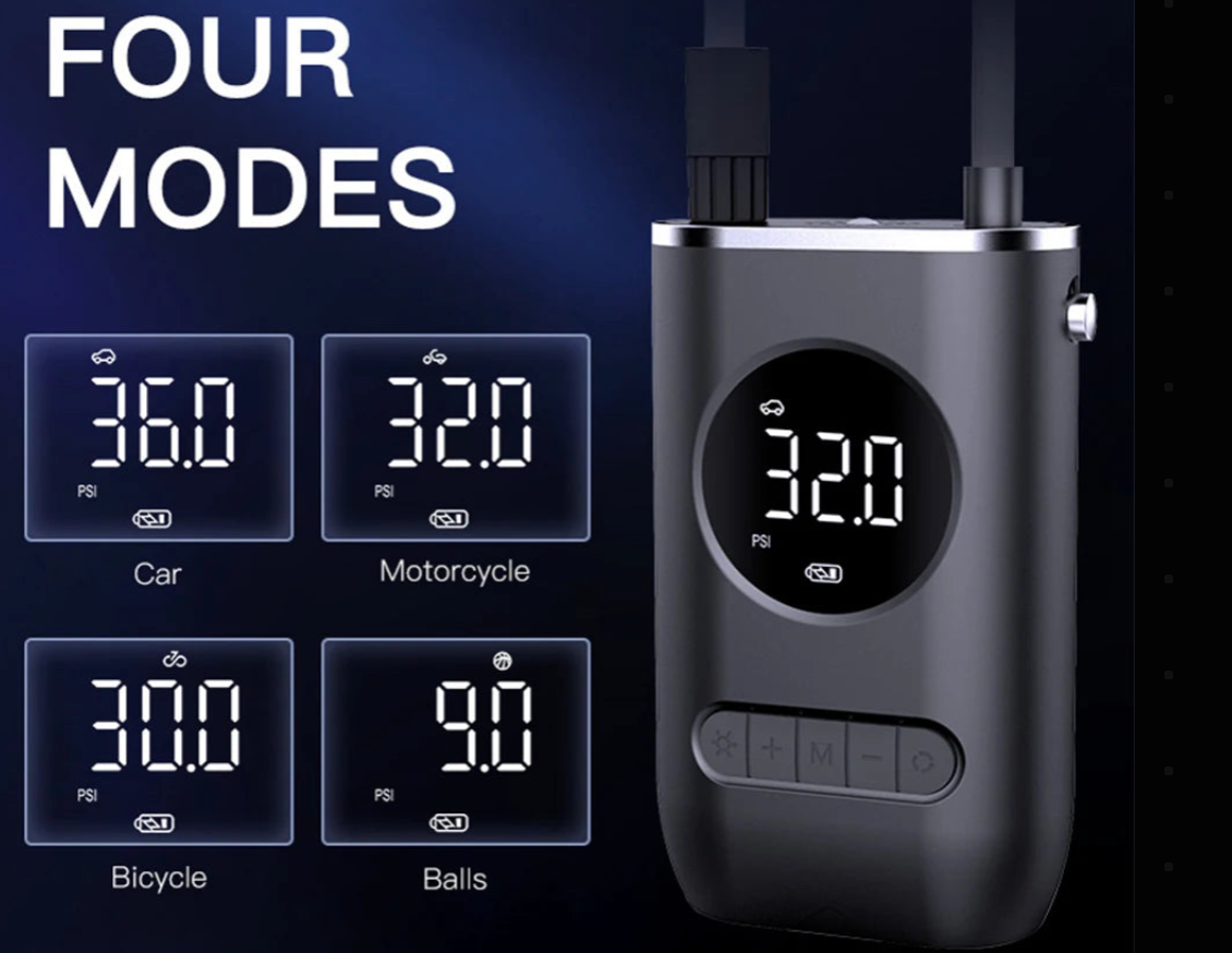 π Portable Wireless Digital Tire Inflator β Multifunctional Electric Air Pump for Cars, Motorcycles, Bikes & More (150 PSI | 2000mAh Dual Battery)