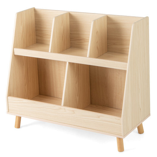 5-Cube Kids Bookshelf and Toy Organizer with Anti-Tipping Kits-Oak - Color: Oak