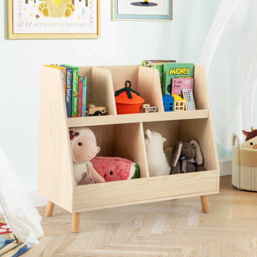 5-Cube Kids Bookshelf and Toy Organizer with Anti-Tipping Kits-Oak - Color: Oak