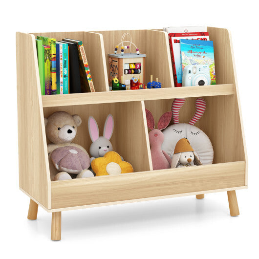 5-Cube Kids Bookshelf and Toy Organizer with Anti-Tipping Kits-Oak - Color: Oak