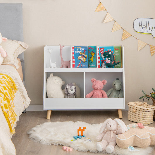 5-Cube Kids Bookshelf and Toy Organizer with Anti-Tipping Kits-White - Color: White