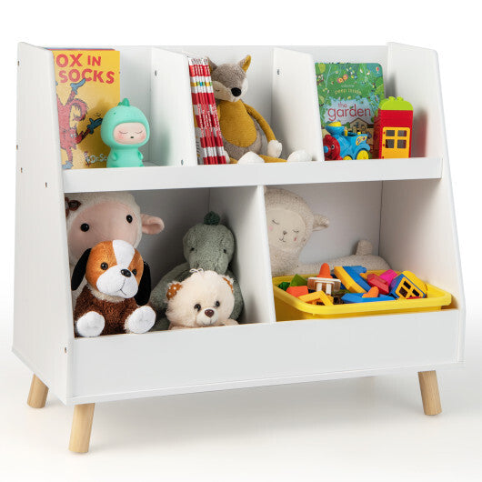 5-Cube Kids Bookshelf and Toy Organizer with Anti-Tipping Kits-White - Color: White