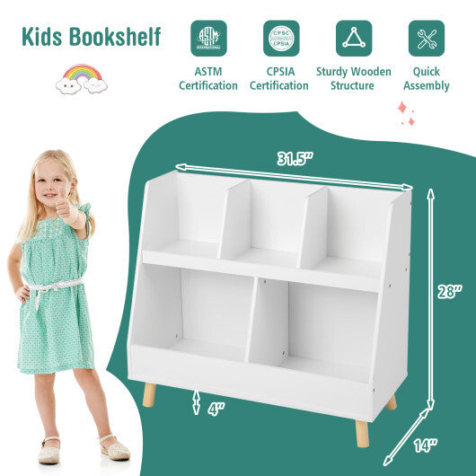 5-Cube Kids Bookshelf and Toy Organizer with Anti-Tipping Kits-White - Color: White