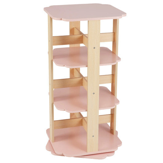 3-Tier Freestanding Corner Toddler Book Rack with 12 Sectors-Pink - Color: Pink