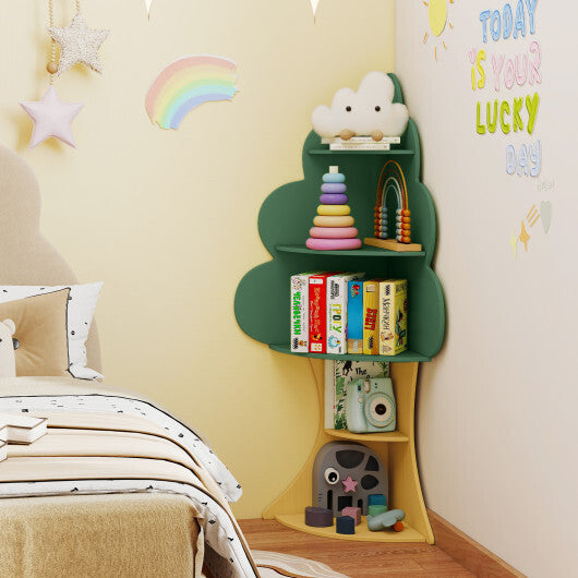 5-Tier Children Book Display Rack with Anti-toppling System-Green - Color: Green