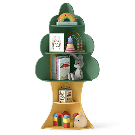 5-Tier Children Book Display Rack with Anti-toppling System-Green - Color: Green