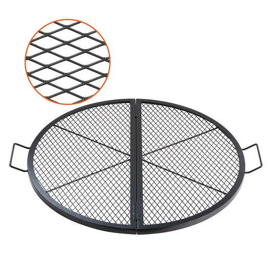 X-Marks Fire Pit Grill Grate, Foldable Round Cooking Grate, Heavy Duty Steel Campfire BBQ Grill Grid with Handle and Support X Wire, Portable Camping Cookware for Outside Party, 36 Inch Black