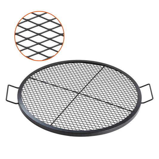 X-Marks Fire Pit Grill Grate, Round Cooking Grate, Heavy Duty Steel Campfire BBQ Grill Grid with Handle and Support X Wire, Portable Camping Cookware for Outside Party & Gathering, 30 Inch Black