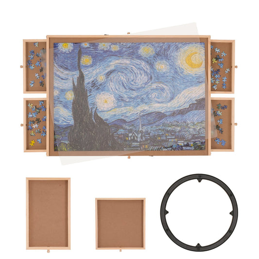 1000 Piece Puzzle Board with 6 Drawers and Cover, 29"x21.6" Rotating Wooden Jigsaw Puzzle Plateau, Portable Puzzle Accessories for Adults, Puzzle Organizer & Puzzle Storage System, Gift for Mom