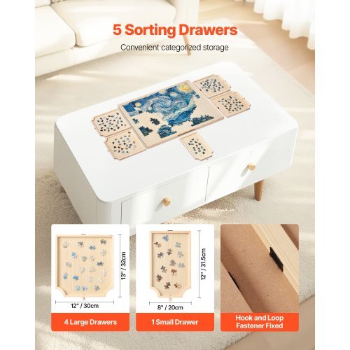 1500 Piece Rotating Puzzle Board with 5 Drawers and Cover, 34x25 inch in Portable Wooden Table, Jigsaw Puzzle Accessories for Adults, Puzzles Organizer Storage System, Birthday Gift for Mom