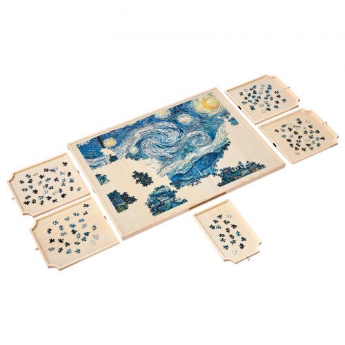 1500 Piece Rotating Puzzle Board with 5 Drawers and Cover, 34x25 inch in Portable Wooden Table, Jigsaw Puzzle Accessories for Adults, Puzzles Organizer Storage System, Birthday Gift for Mom