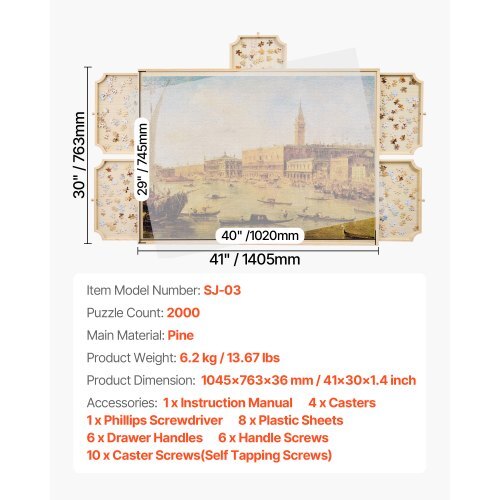 2000 Piece Rotating Puzzle Board with 5 Drawers and Cover, 40x29 in Portable Wooden Table, Jigsaw Puzzle Accessories for Adults, Puzzles Organizer Storage System, Birthday Gift for Mom