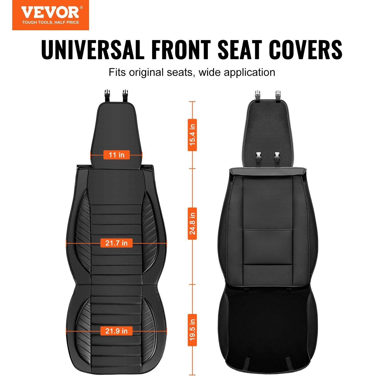 VEVOR Seat Covers, Universal Car Seat Covers Front Seats, 2pcs Faux Leather Seat Cover, Semi-enclosed Design, Detachable Headrest and Airbag Compatible, for Most Cars SUVs and Trucks Black - Luminous Bear Shop