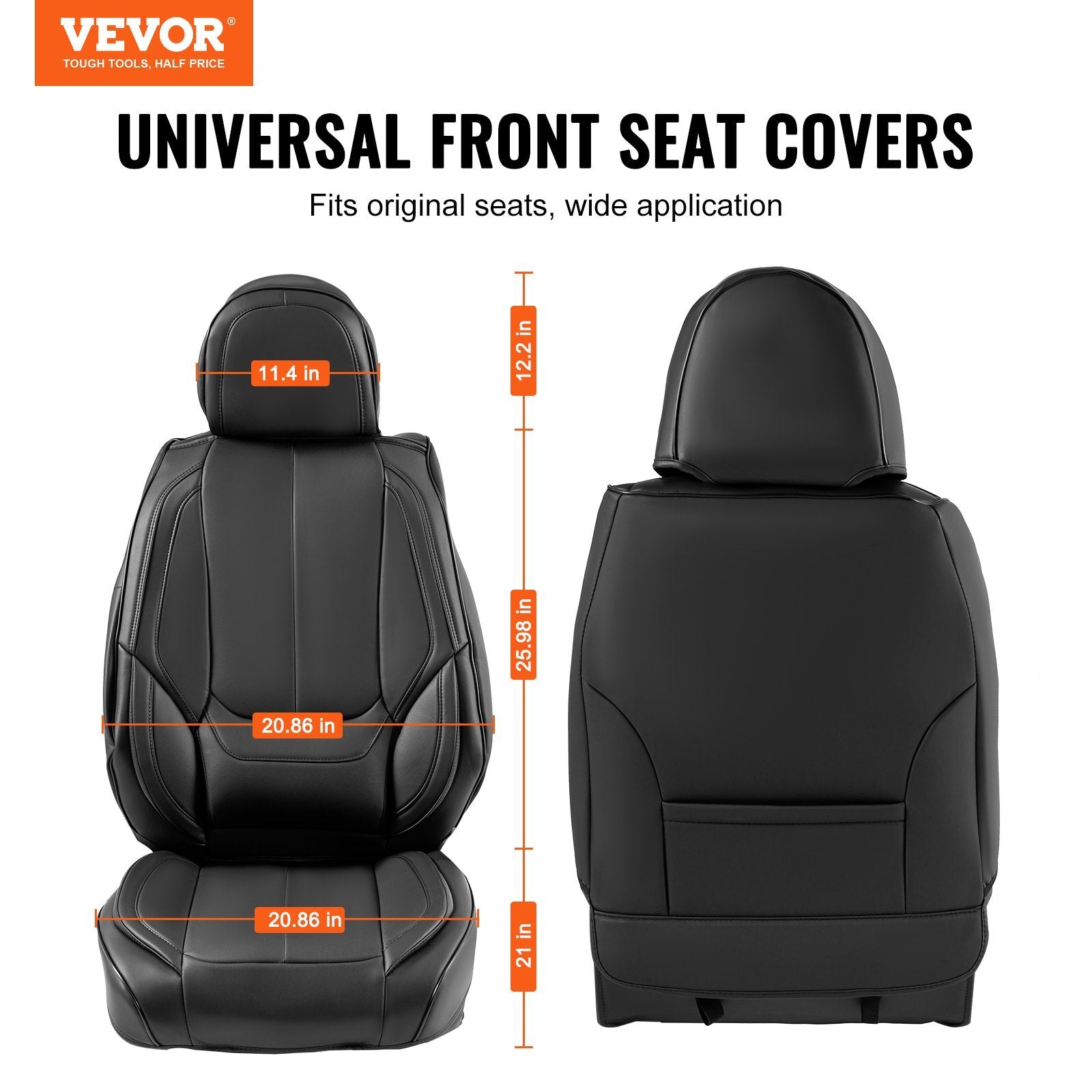 VEVOR Seat Covers, Universal Car Seat Covers Front Seats, 6pcs Faux Leather Seat Cover, Full Enclosed Design, Detachable Headrest and Airbag Compatible, for Most Cars SUVs and Trucks Black - Luminous Bear Shop