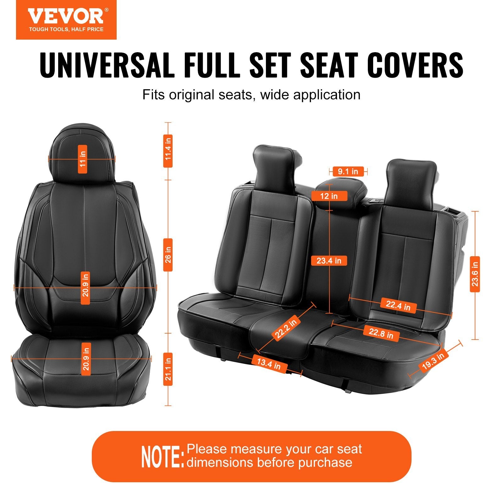 VEVOR Seat Covers, Universal Car Seat Covers Full Set Seats, Front and Rear Seat, 13pcs Faux Leather Seat Cover, Full Enclosed Design, Detachable Headrest and Airbag Compatible, for Most Car SUV Truck - Luminous Bear Shop