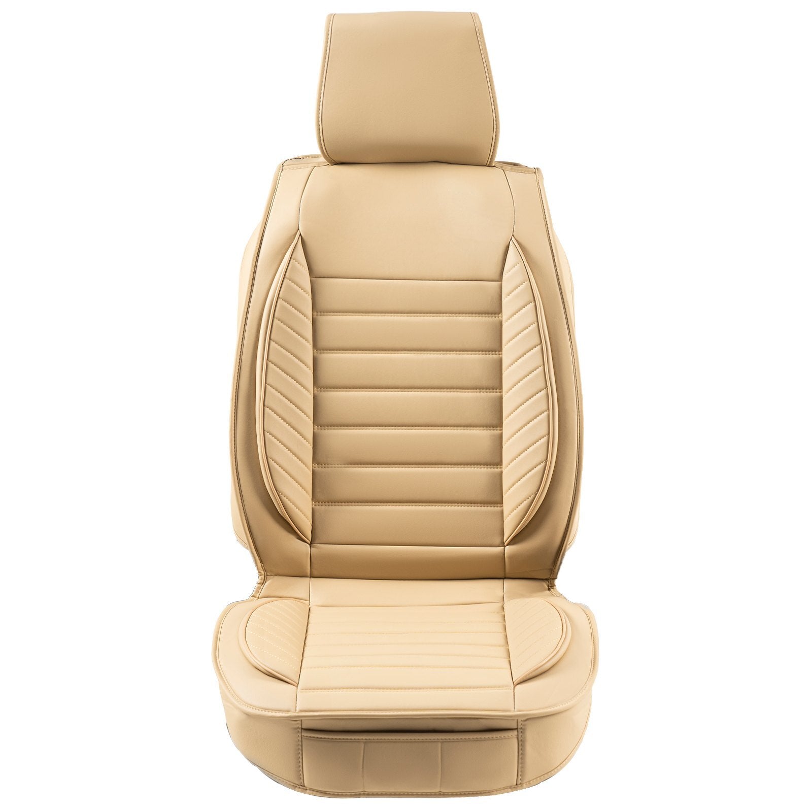 VEVOR Seat Covers, Universal Car Seat Covers Front Seats, 2pcs Faux Leather Seat Cover, Semi-enclosed Design, Detachable Headrest and Airbag Compatible, for Most Cars SUVs and Trucks Beige - Luminous Bear Shop
