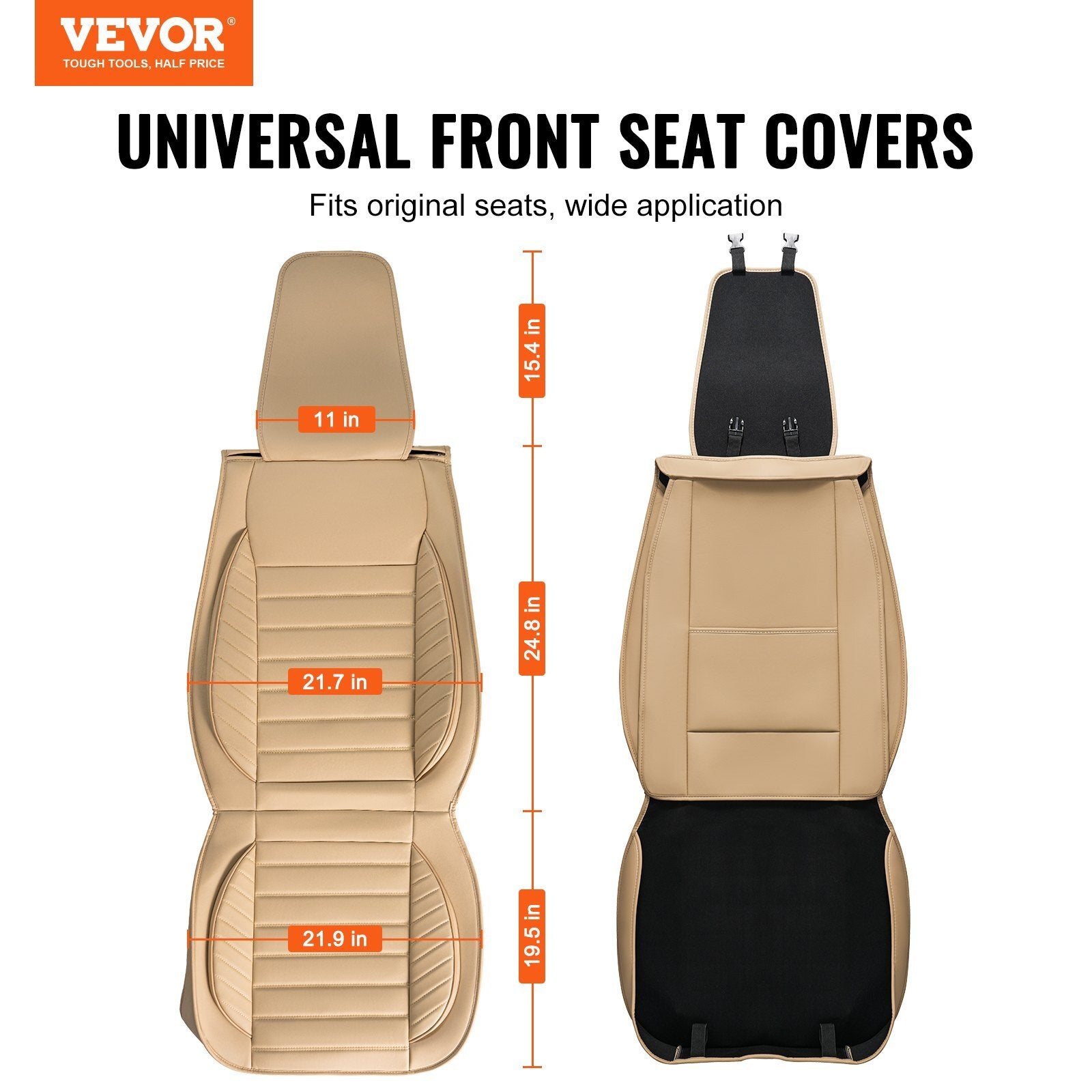 VEVOR Seat Covers, Universal Car Seat Covers Front Seats, 2pcs Faux Leather Seat Cover, Semi-enclosed Design, Detachable Headrest and Airbag Compatible, for Most Cars SUVs and Trucks Beige - Luminous Bear Shop
