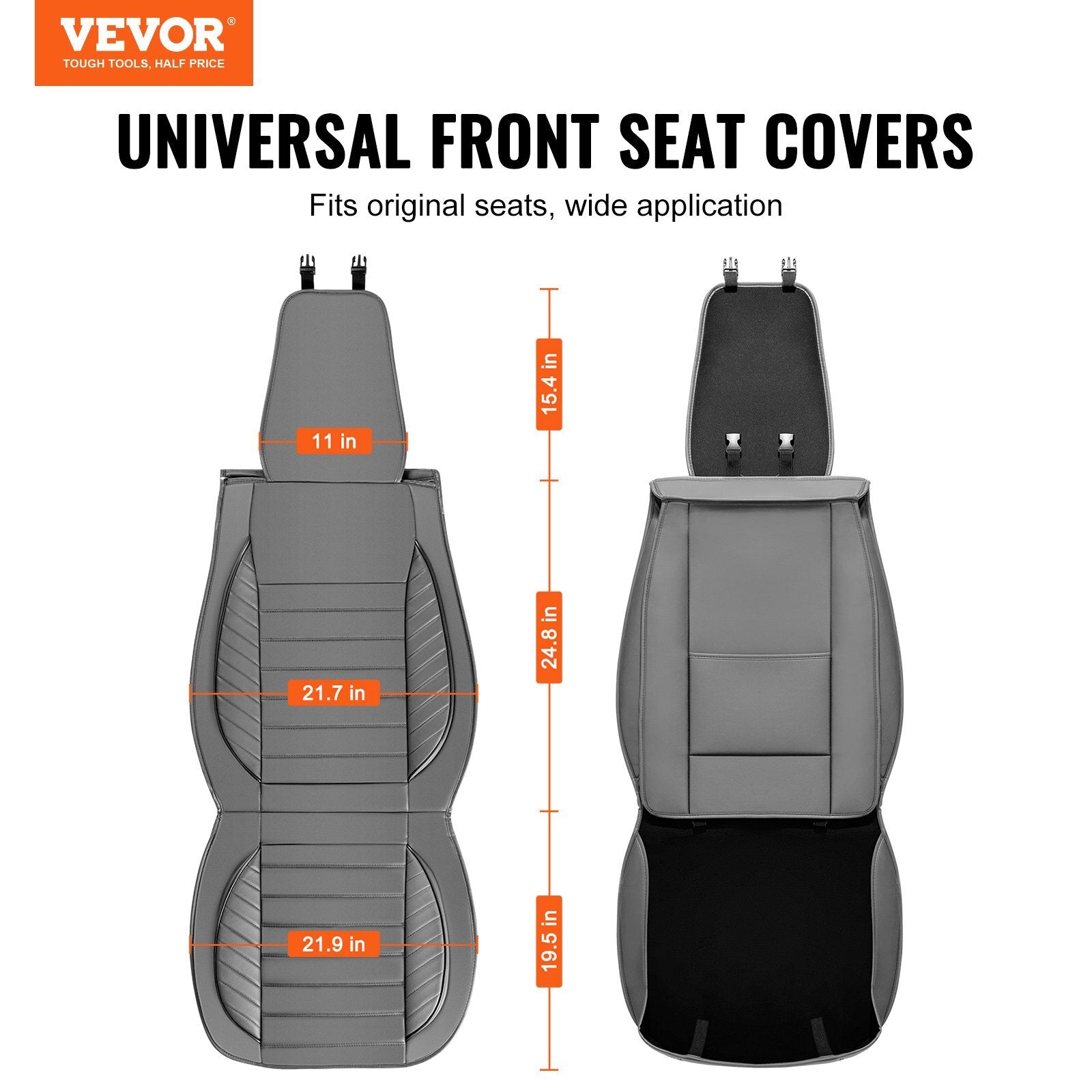 VEVOR Seat Covers, Universal Car Seat Covers Front Seats, 2pcs Faux Leather Seat Cover, Semi-enclosed Design, Detachable Headrest and Airbag Compatible, for Most Cars SUVs and Trucks Gray - Luminous Bear Shop