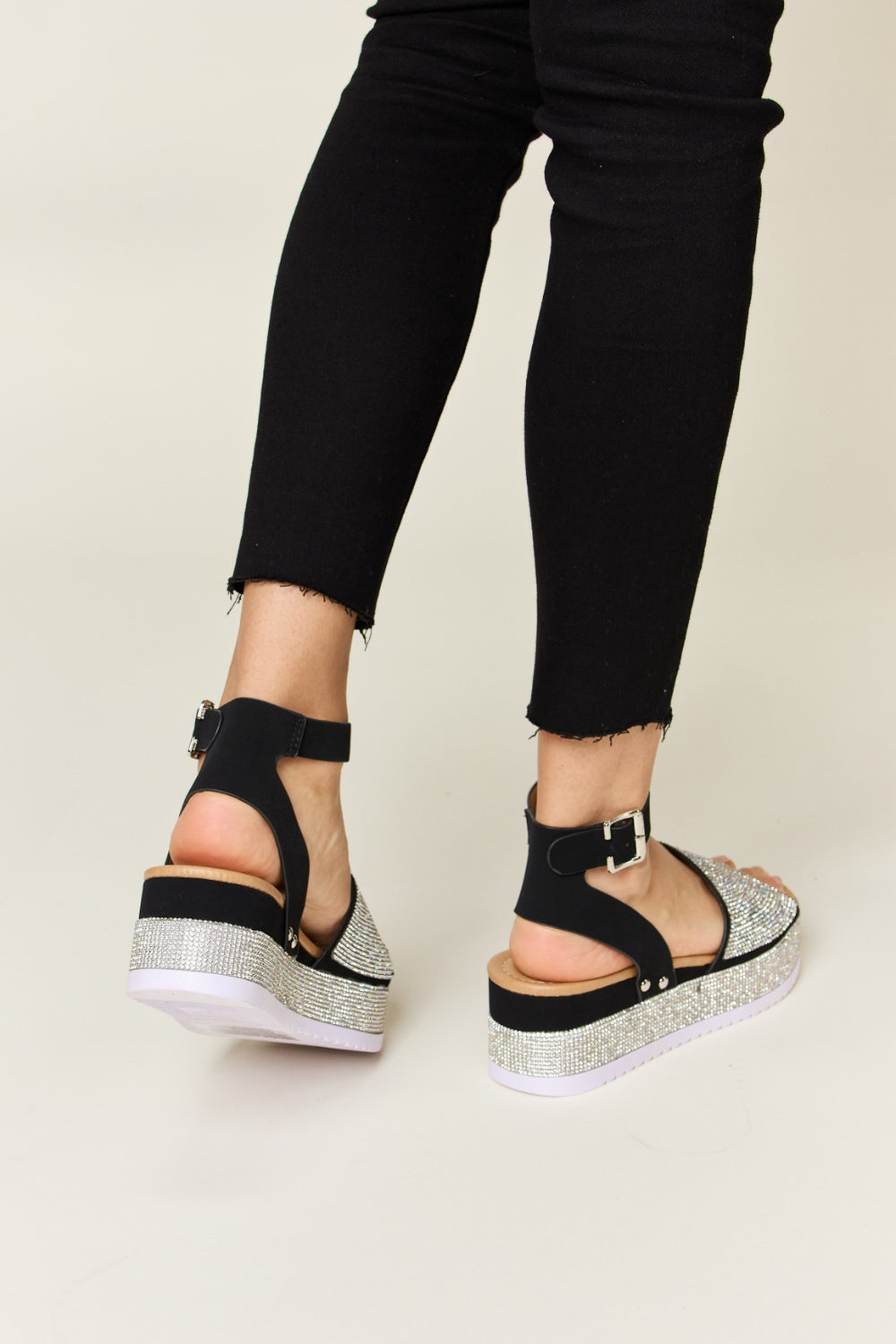 Forever Link Rhinestone Buckle Strappy Wedge Sandals - Luminous Bear Shop