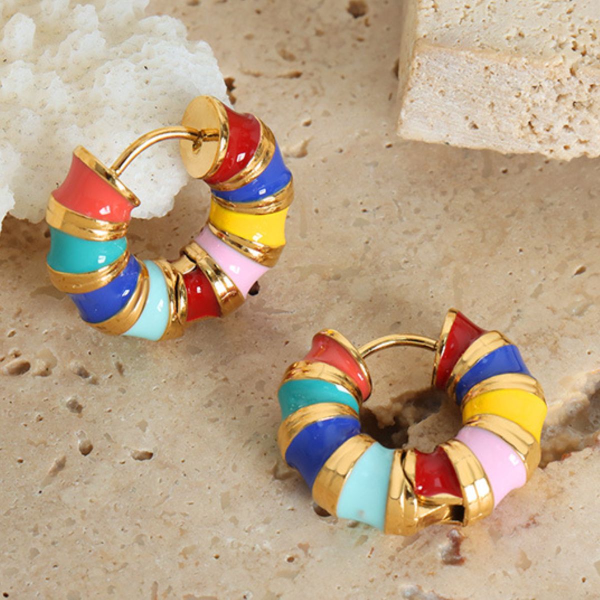 Titanium Steel Enamel Hoop Earrings - Luminous Bear Shop
