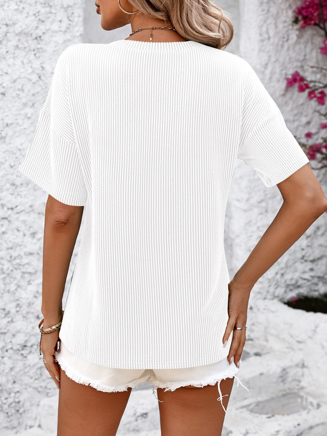 V-Neck Dropped Shoulder T-Shirt - Luminous Bear Shop