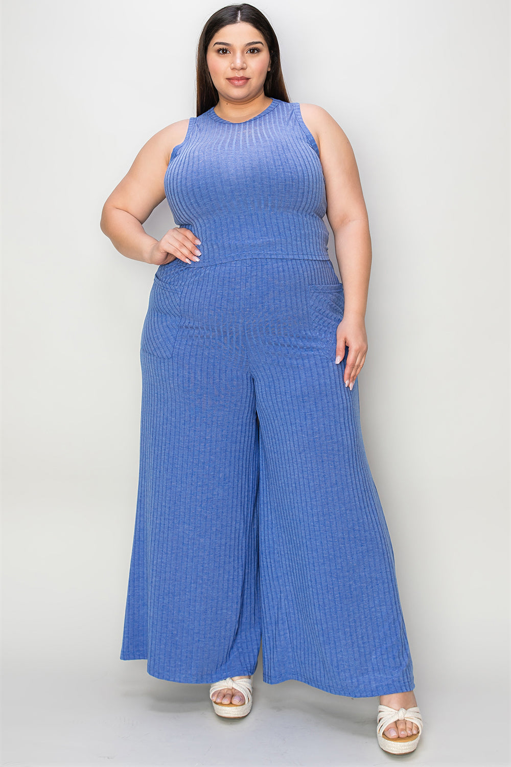 Basic Bae Full Size Ribbed Tank and Wide Leg Pants Set - Luminous Bear Shop