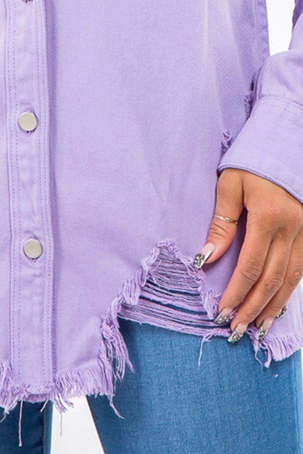 American Bazi Frayed Hem Distressed Denim Jacket - Luminous Bear