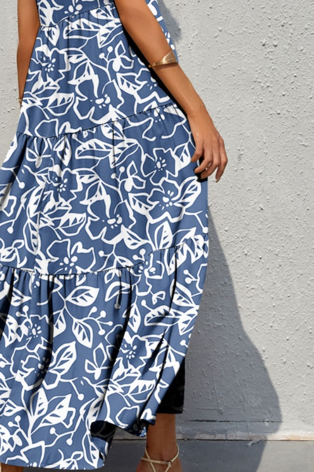 Tiered Printed V-Neck Sleeveless Dress - Luminous Bear Shop