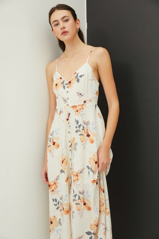 Be Cool Floral Button Down Cami Midi Dress - Luminous Bear