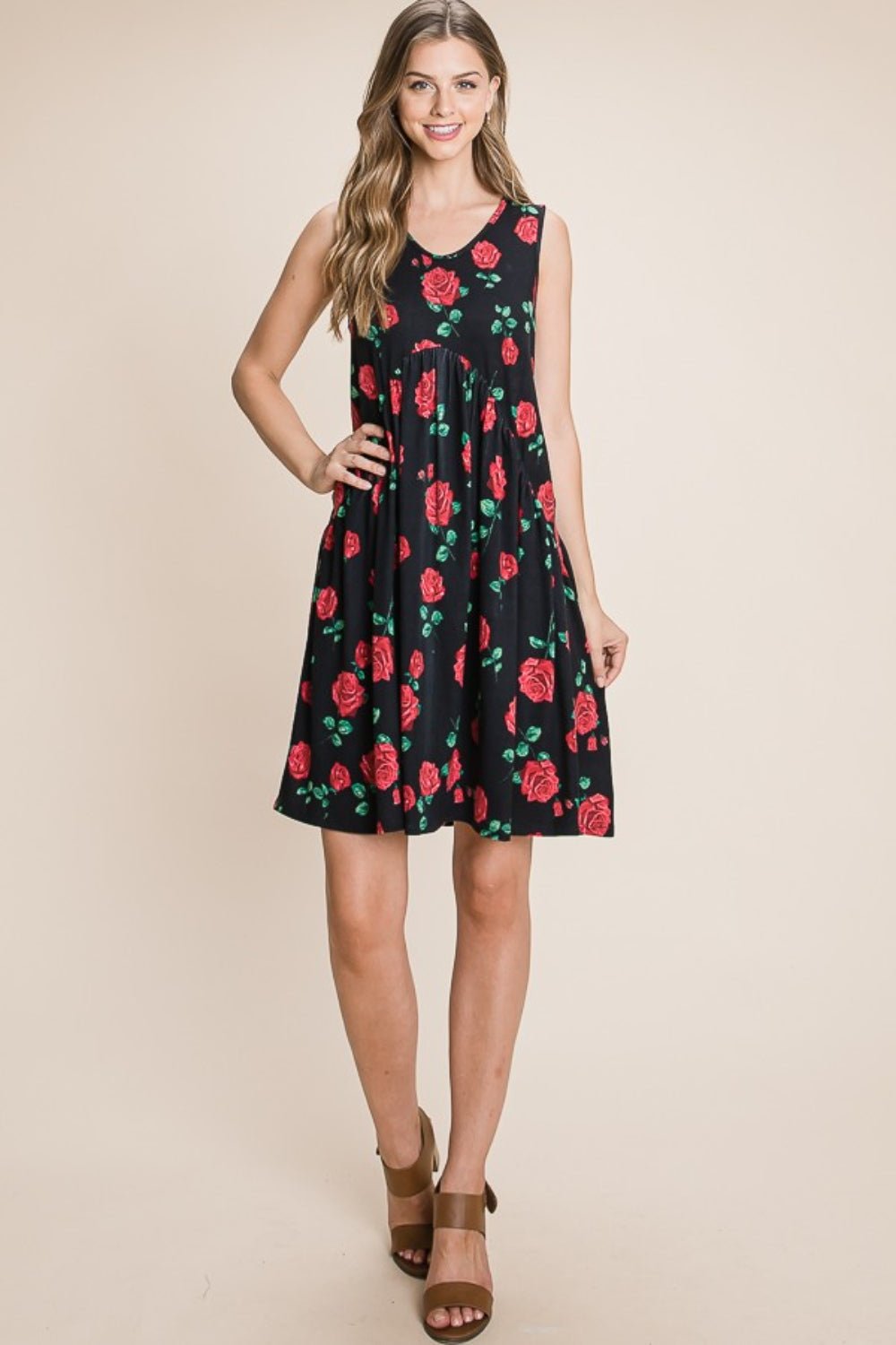 BOMBOM Floral Ruched Tank Dress - Luminous Bear