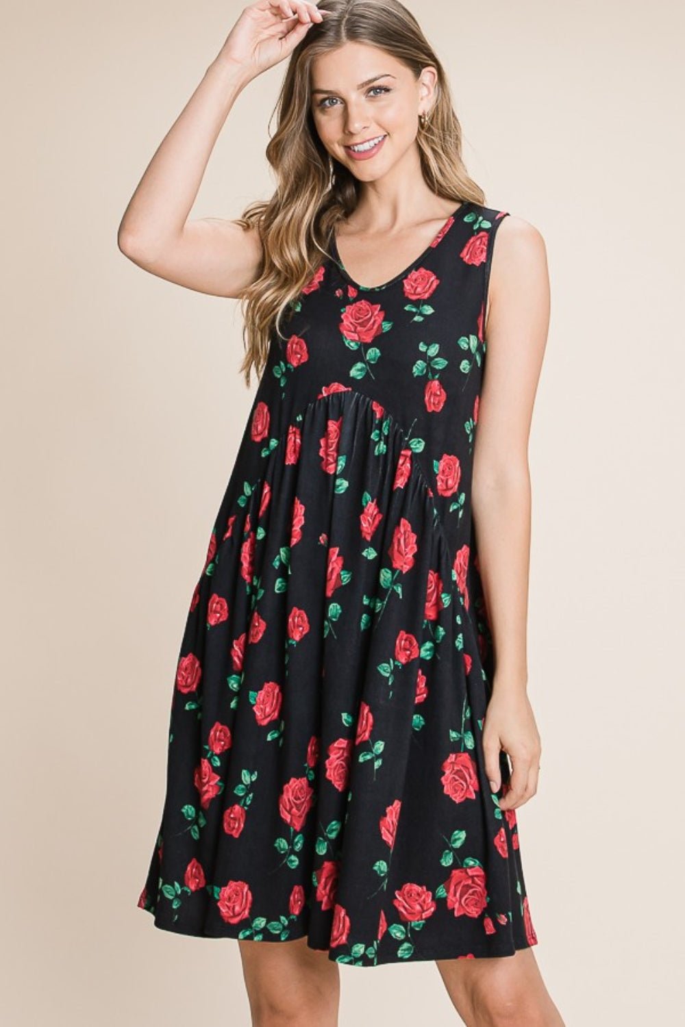 BOMBOM Floral Ruched Tank Dress - Luminous Bear