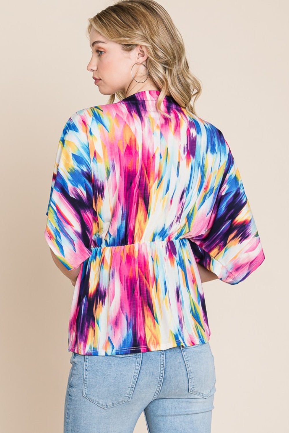 BOMBOM Printed Surplice Peplum Blouse - Luminous Bear