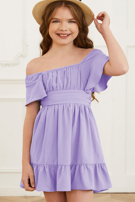 Ruffle Hem Tie-Back Flutter Sleeve Dress - Luminous Bear Shop
