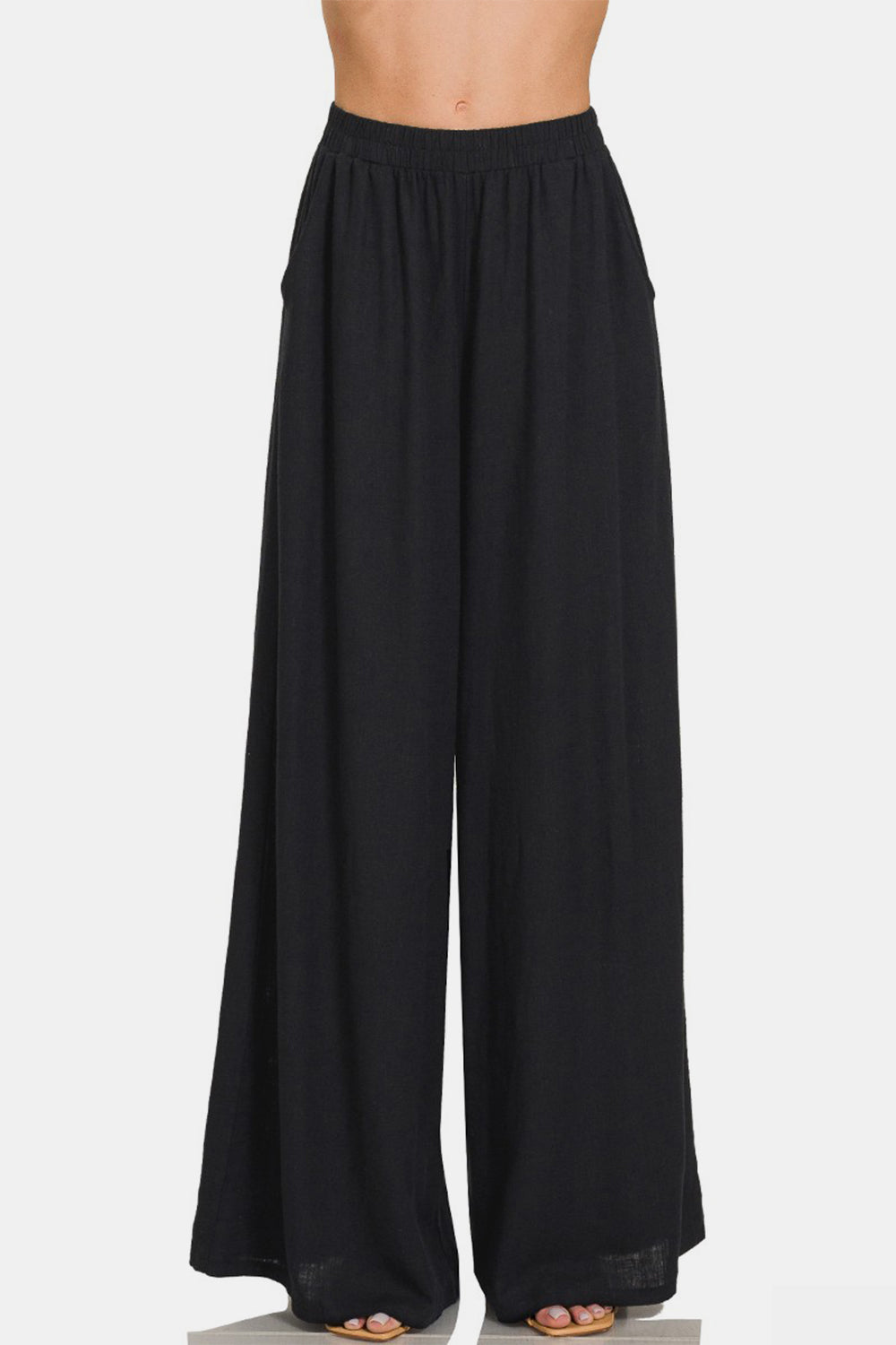 Pleated Linen Blend Wide Leg Pants - Luminous Bear Shop
