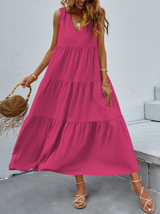 Tiered V-Neck Sleeve Dress - Luminous Bear Shop