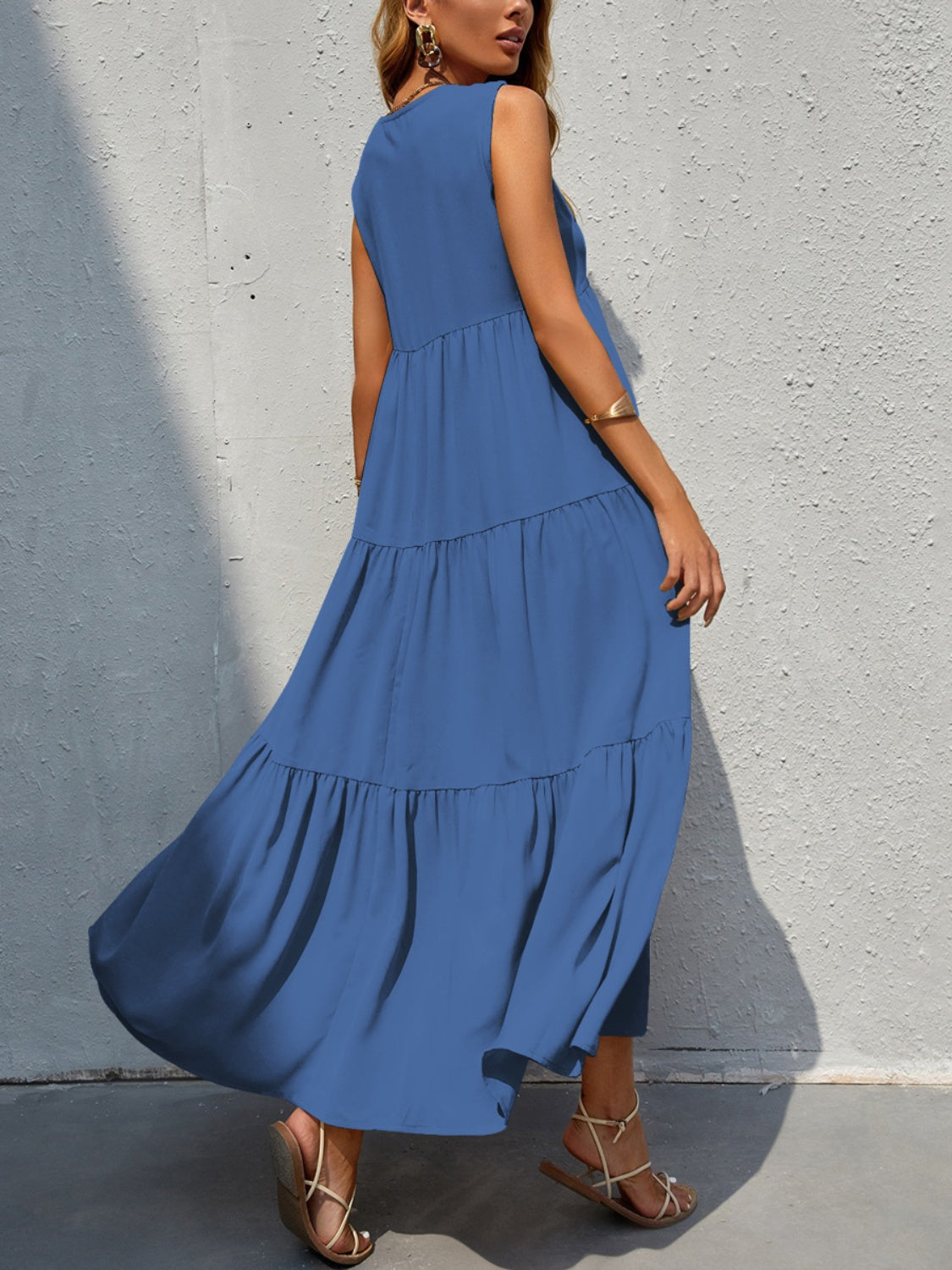 Tiered V-Neck Sleeve Dress - Luminous Bear Shop