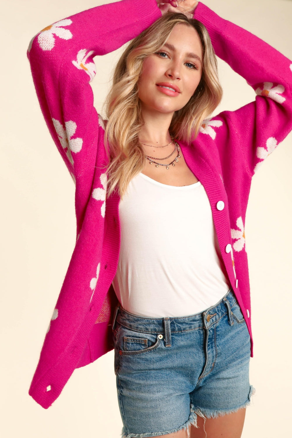 Haptics Full Size Daisy Floral Button Down Long Sleeve Cardigan - Luminous Bear Shop