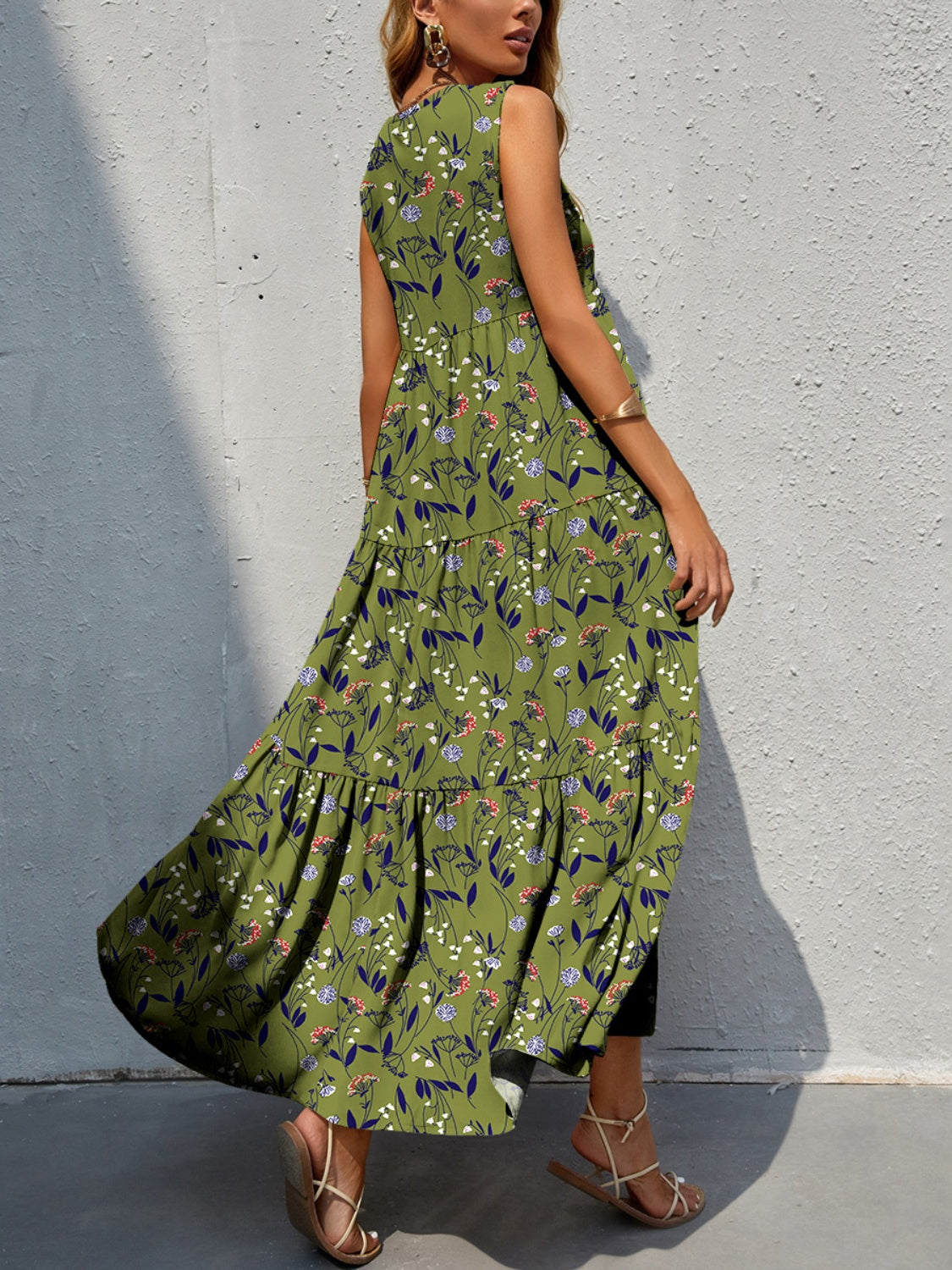 Tiered Printed V-Neck Sleeveless Dress - Luminous Bear Shop
