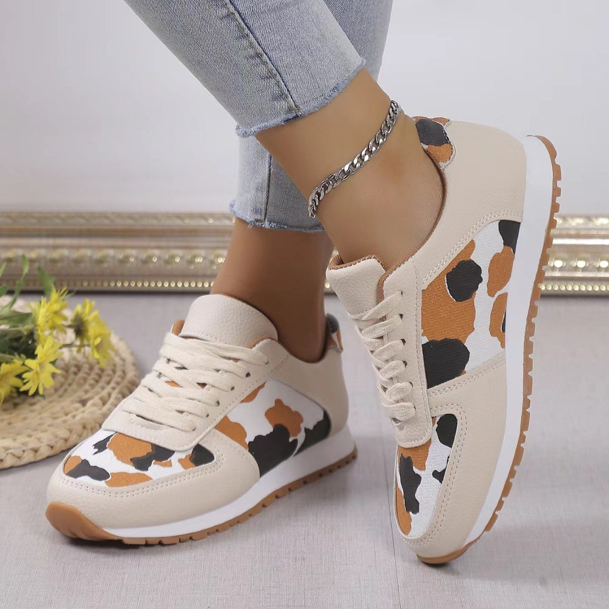 Tied Printed PU Leather Athletic - Luminous Bear Shop