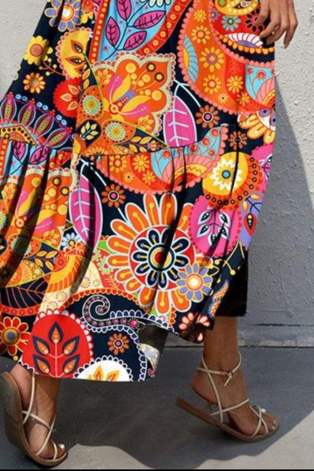 Tiered Printed V-Neck Sleeveless Dress - Luminous Bear Shop