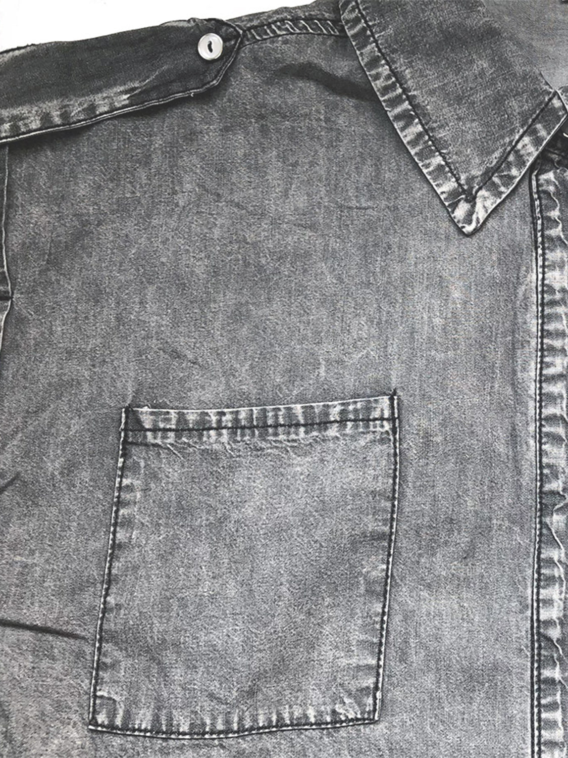 Collared Neck Cap Sleeve Denim Top - Luminous Bear Shop