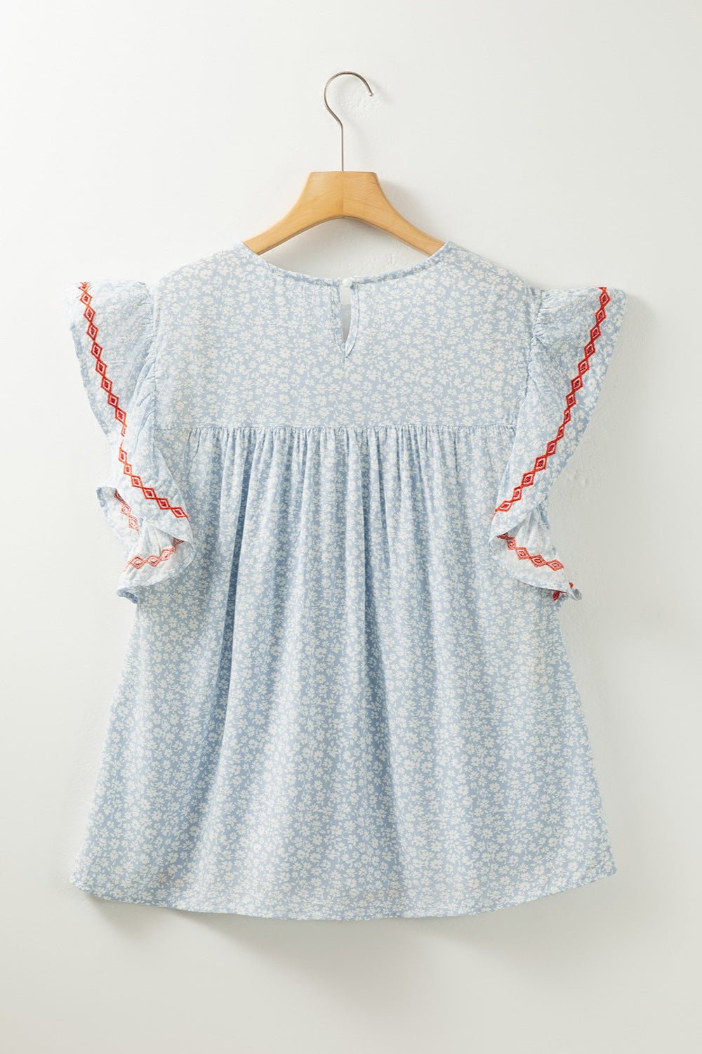 Embroidered Round Neck Cap Sleeve Blouse - Luminous Bear