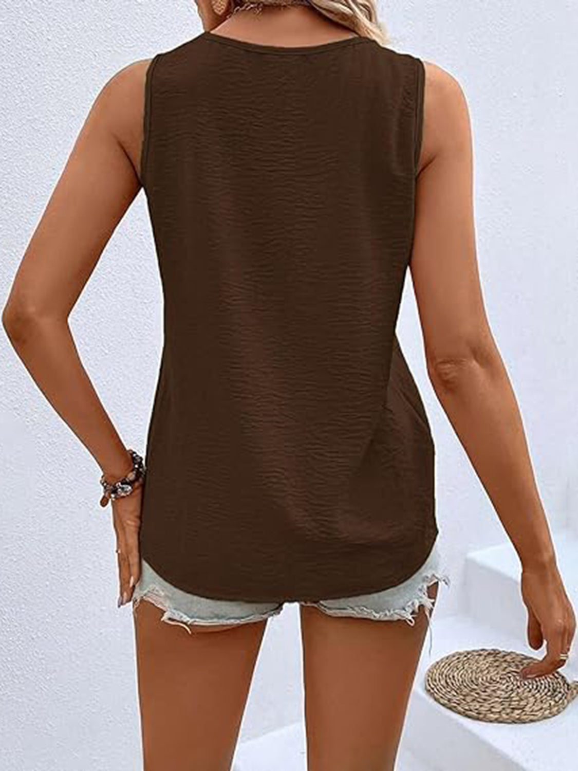 Full Size Decorative Button V-Neck Tank - Luminous Bear Shop
