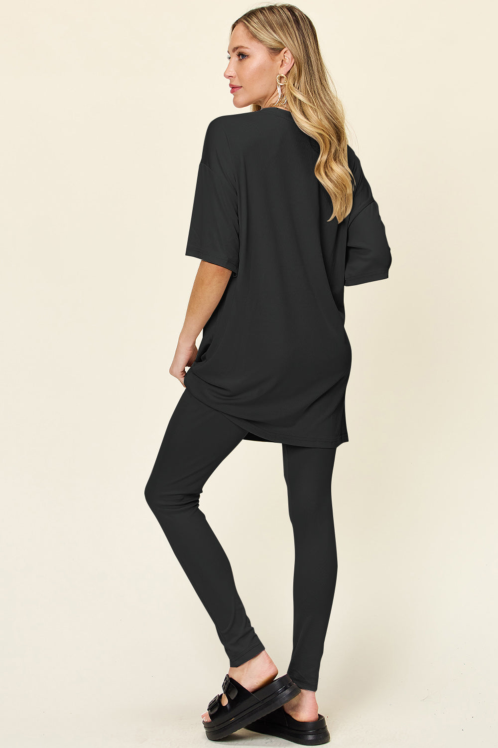 Double Take Full Size Round Neck Dropped Shoulder T-Shirt and Leggings Set - Luminous Bear Shop