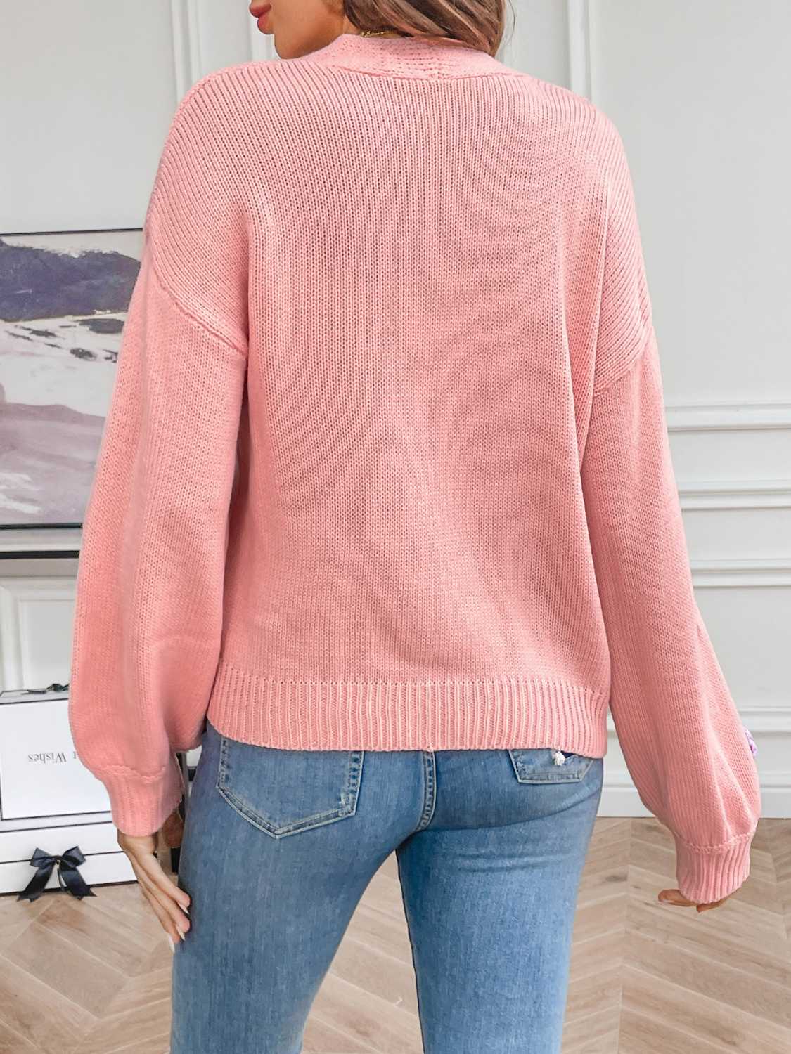 Floral Long Sleeve Open Front Cardigan - Luminous Bear