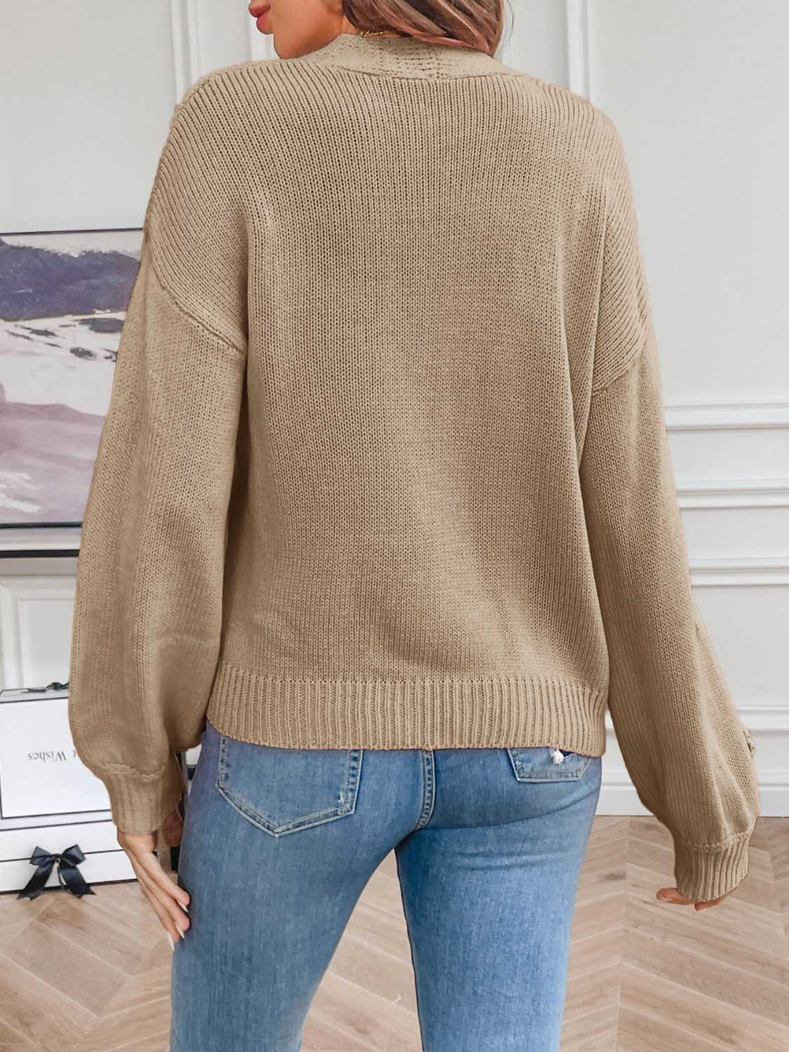 Floral Long Sleeve Open Front Cardigan - Luminous Bear